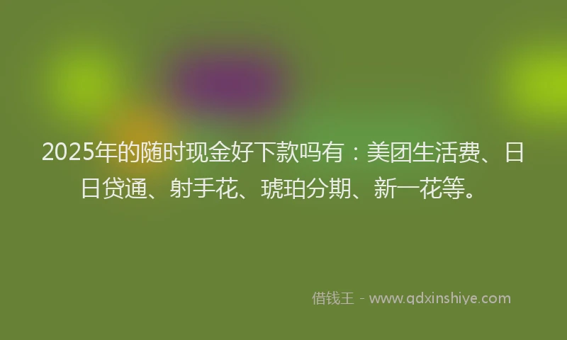2025年的随时现金好下款吗有：美团生活费、日日贷通、射手花、琥珀分期、新一花等。