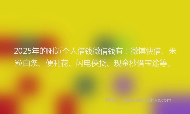 2025年的附近个人借钱微借钱有：微博快借、米粒白条、便利花、闪电侠贷、现金秒借宝途等。