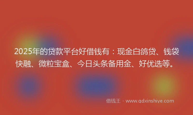 2025年的贷款平台好借钱有：现金白鸽贷、钱袋快融、微粒宝盒、今日头条备用金、好优选等。