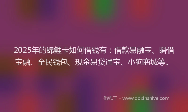 2025年的锦鲤卡如何借钱有：借款易融宝、瞬借宝融、全民钱包、现金易贷通宝、小狗商城等。