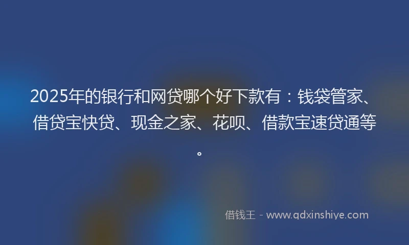 2025年的银行和网贷哪个好下款有：钱袋管家、借贷宝快贷、现金之家、花呗、借款宝速贷通等。