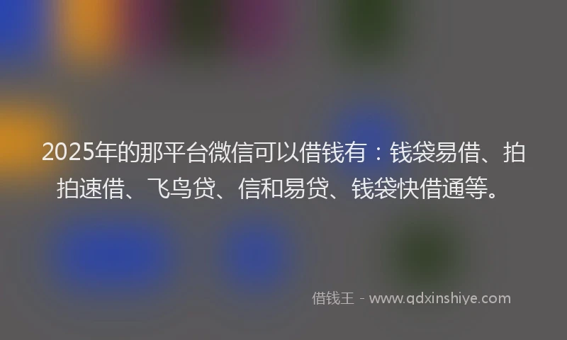 2025年的那平台微信可以借钱有：钱袋易借、拍拍速借、飞鸟贷、信和易贷、钱袋快借通等。