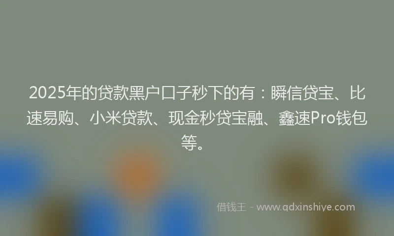 2025年的贷款黑户口子秒下的有：瞬信贷宝、比速易购、小米贷款、现金秒贷宝融、鑫速Pro钱包等。