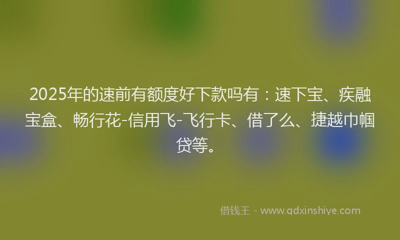 2025年的速前有额度好下款吗有：速下宝、疾融宝盒、畅行花-信用飞-飞行卡、借了么、捷越巾帼贷等。