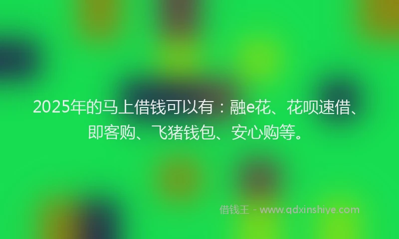 2025年的马上借钱可以有：融e花、花呗速借、即客购、飞猪钱包、安心购等。