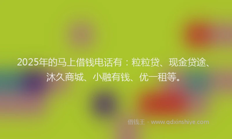 2025年的马上借钱电话有：粒粒贷、现金贷途、沐久商城、小融有钱、优一租等。