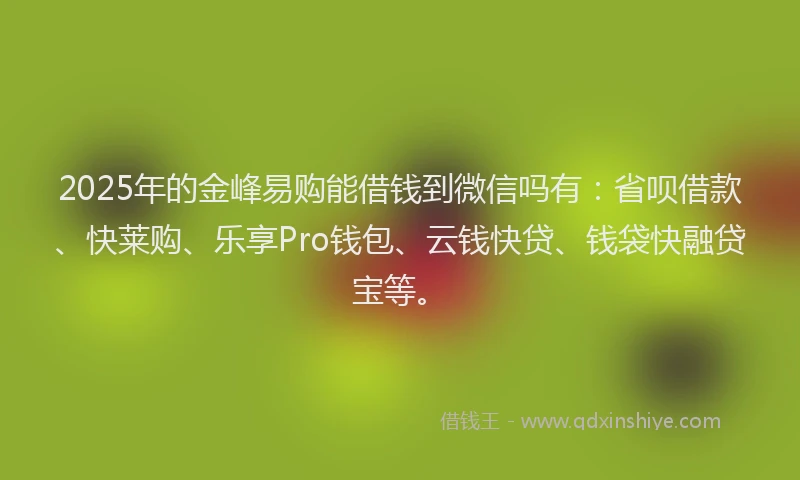 2025年的金峰易购能借钱到微信吗有：省呗借款、快莱购、乐享Pro钱包、云钱快贷、钱袋快融贷宝等。