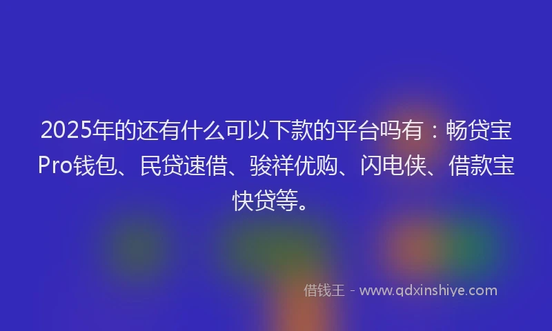 2025年的还有什么可以下款的平台吗有：畅贷宝Pro钱包、民贷速借、骏祥优购、闪电侠、借款宝快贷等。