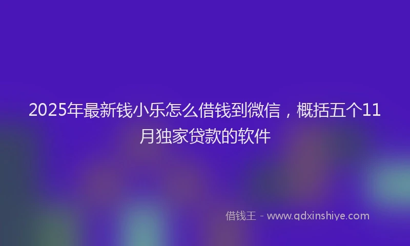 2025年最新钱小乐怎么借钱到微信，概括五个11月独家贷款的软件