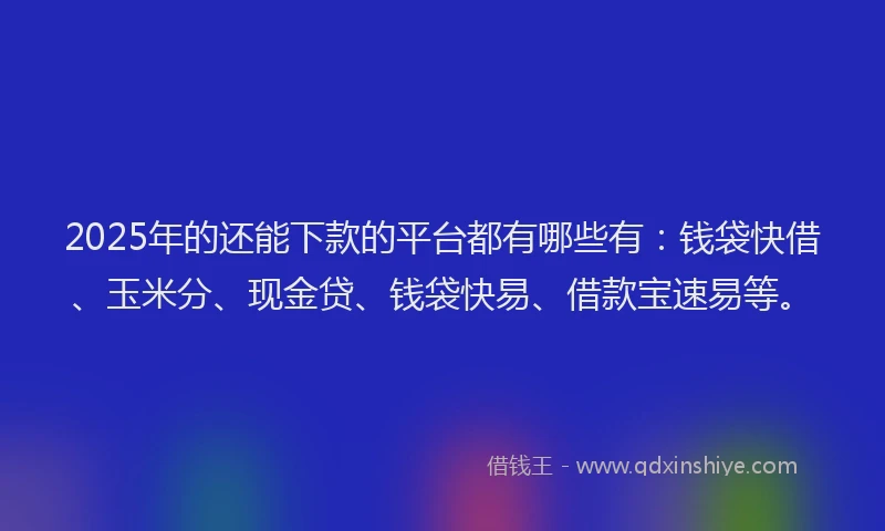 2025年的还能下款的平台都有哪些有：钱袋快借、玉米分、现金贷、钱袋快易、借款宝速易等。