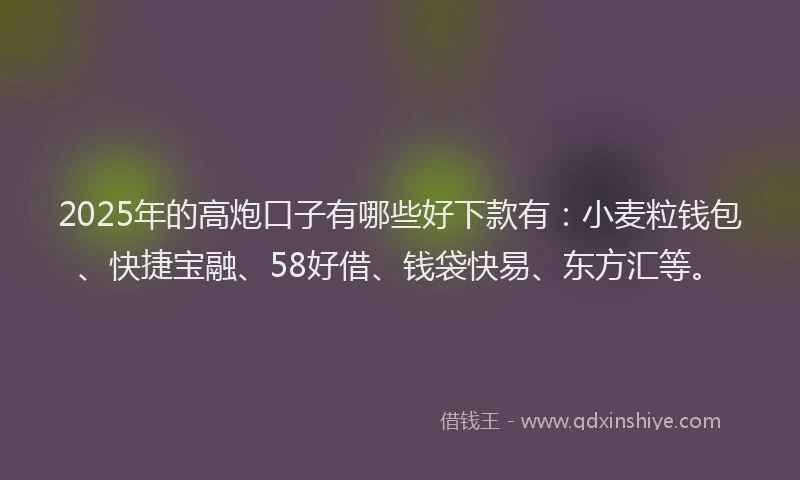 2025年的高炮口子有哪些好下款有：小麦粒钱包、快捷宝融、58好借、钱袋快易、东方汇等。