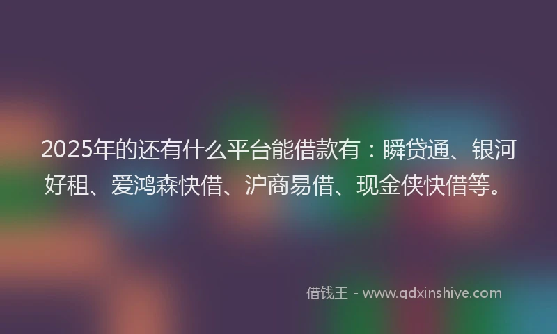 2025年的还有什么平台能借款有：瞬贷通、银河好租、爱鸿森快借、沪商易借、现金侠快借等。