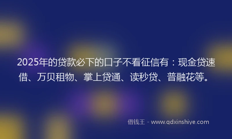 2025年的贷款必下的口子不看征信有：现金贷速借、万贝租物、掌上贷通、读秒贷、普融花等。