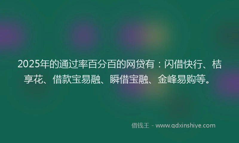 2025年的通过率百分百的网贷有：闪借快行、桔享花、借款宝易融、瞬借宝融、金峰易购等。