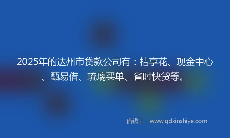 2025年的达州市贷款公司有：桔享花、现金中心、甄易借、琉璃买单、省时快贷等。