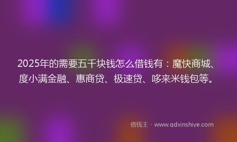 2025年的需要五千块钱怎么借钱有：魔快商城、度小满金融、惠商贷、极速贷、哆来米钱包等。
