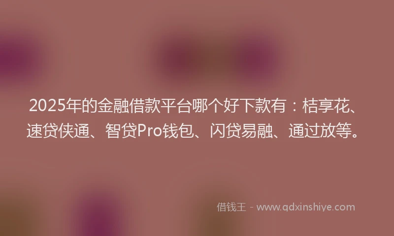 2025年的金融借款平台哪个好下款有：桔享花、速贷侠通、智贷Pro钱包、闪贷易融、通过放等。
