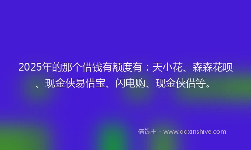 2025年的那个借钱有额度有：天小花、森森花呗、现金侠易借宝、闪电购、现金侠借等。