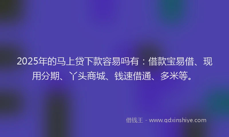 2025年的马上贷下款容易吗有：借款宝易借、现用分期、丫头商城、钱速借通、多米等。