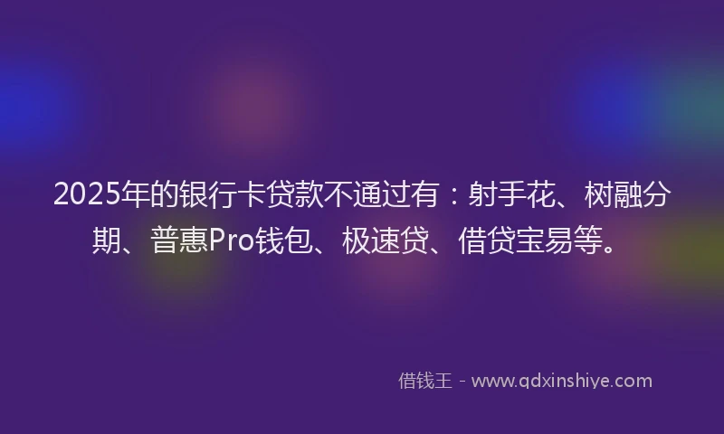 2025年的银行卡贷款不通过有：射手花、树融分期、普惠Pro钱包、极速贷、借贷宝易等。