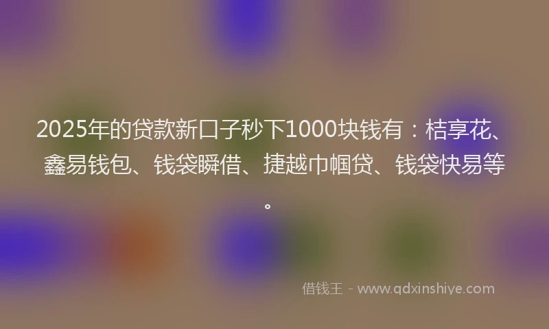 2025年的贷款新口子秒下1000块钱有：桔享花、鑫易钱包、钱袋瞬借、捷越巾帼贷、钱袋快易等。