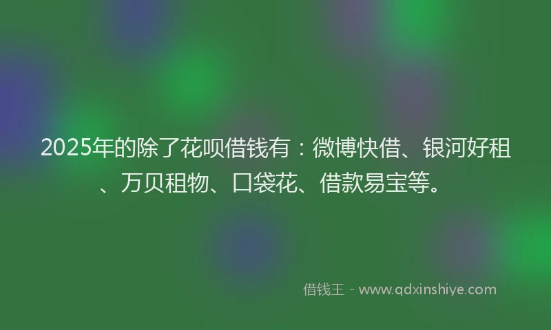 2025年的除了花呗借钱有：微博快借、银河好租、万贝租物、口袋花、借款易宝等。