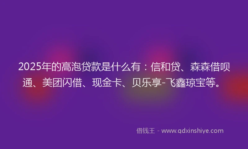 2025年的高泡贷款是什么有：信和贷、森森借呗通、美团闪借、现金卡、贝乐享-飞鑫琼宝等。
