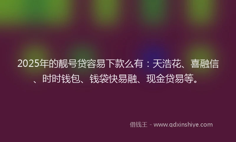 2025年的靓号贷容易下款么有：天浩花、喜融信、时时钱包、钱袋快易融、现金贷易等。