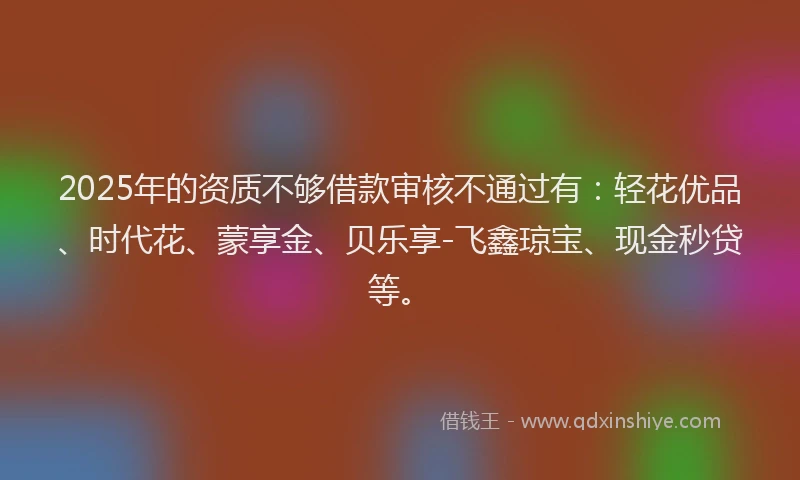 2025年的资质不够借款审核不通过有：轻花优品、时代花、蒙享金、贝乐享-飞鑫琼宝、现金秒贷等。