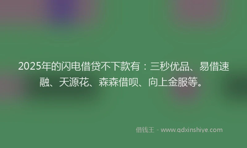 2025年的闪电借贷不下款有：三秒优品、易借速融、天源花、森森借呗、向上金服等。