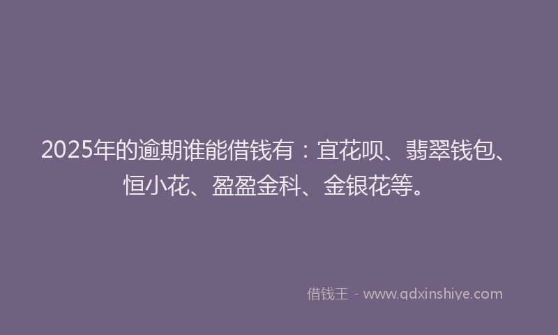 2025年的逾期谁能借钱有：宜花呗、翡翠钱包、恒小花、盈盈金科、金银花等。
