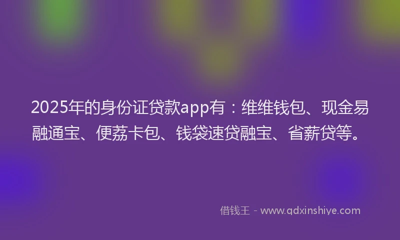 2025年的身份证贷款app有：维维钱包、现金易融通宝、便荔卡包、钱袋速贷融宝、省薪贷等。