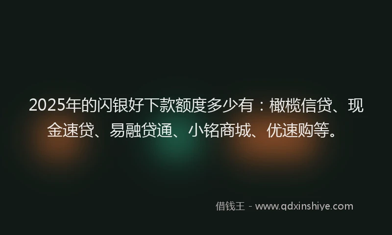 2025年的闪银好下款额度多少有：橄榄信贷、现金速贷、易融贷通、小铭商城、优速购等。