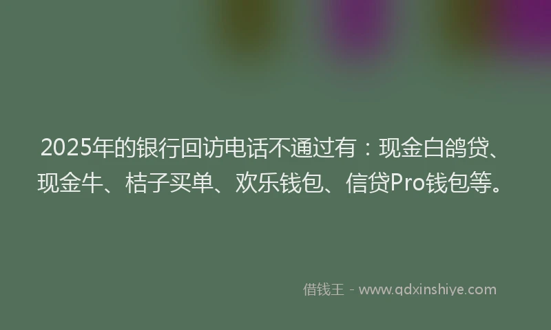 2025年的银行回访电话不通过有：现金白鸽贷、现金牛、桔子买单、欢乐钱包、信贷Pro钱包等。
