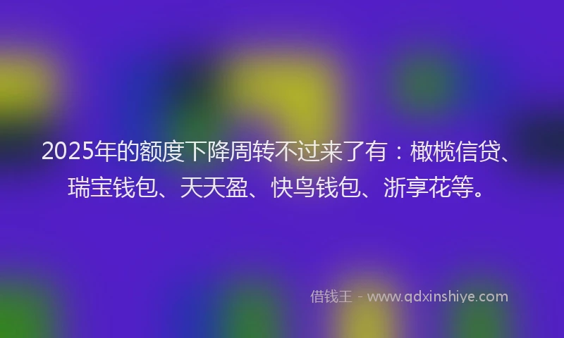 2025年的额度下降周转不过来了有：橄榄信贷、瑞宝钱包、天天盈、快鸟钱包、浙享花等。