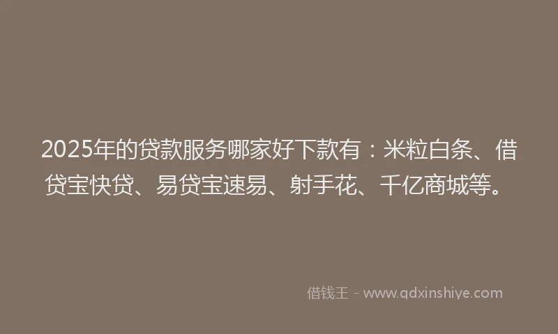 2025年的贷款服务哪家好下款有：米粒白条、借贷宝快贷、易贷宝速易、射手花、千亿商城等。