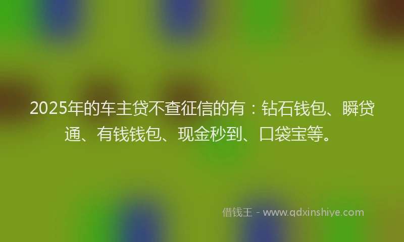 2025年的车主贷不查征信的有：钻石钱包、瞬贷通、有钱钱包、现金秒到、口袋宝等。