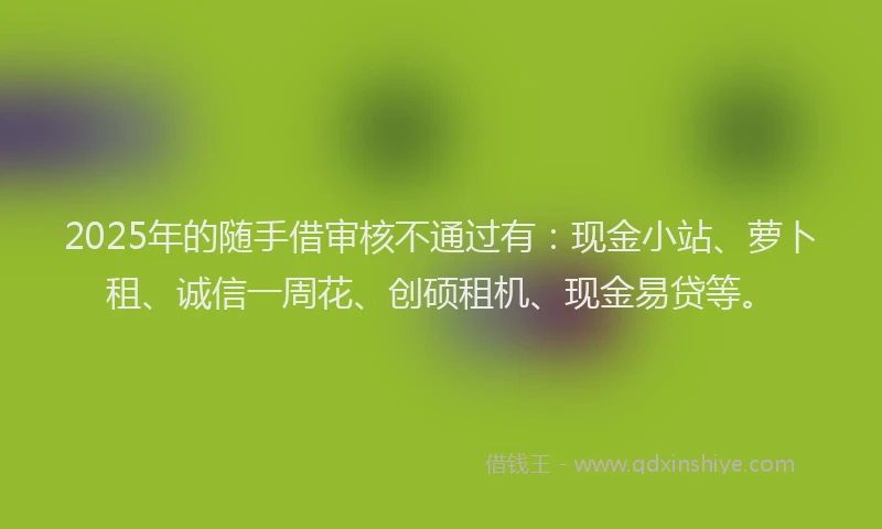 2025年的随手借审核不通过有：现金小站、萝卜租、诚信一周花、创硕租机、现金易贷等。