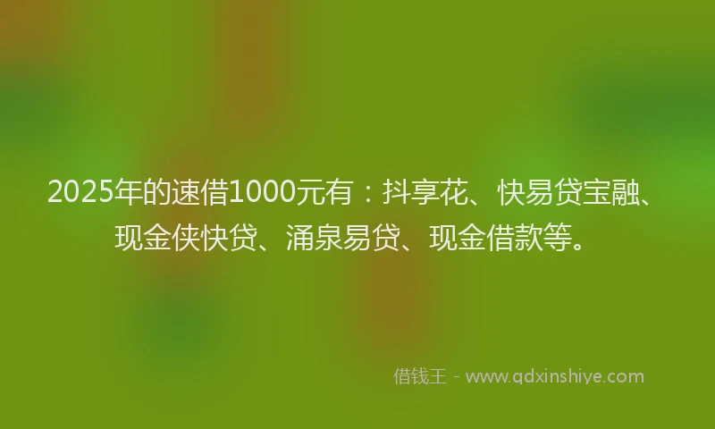 2025年的速借1000元有：抖享花、快易贷宝融、现金侠快贷、涌泉易贷、现金借款等。