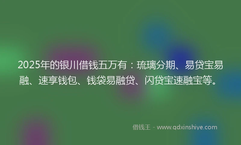 2025年的银川借钱五万有：琉璃分期、易贷宝易融、速享钱包、钱袋易融贷、闪贷宝速融宝等。