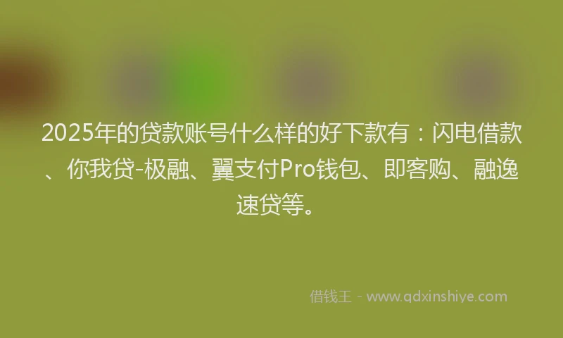 2025年的贷款账号什么样的好下款有：闪电借款、你我贷-极融、翼支付Pro钱包、即客购、融逸速贷等。