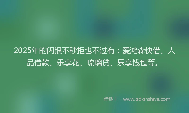 2025年的闪银不秒拒也不过有:爱鸿森快借、人品借款、乐享花、琉璃贷、乐享钱包等。