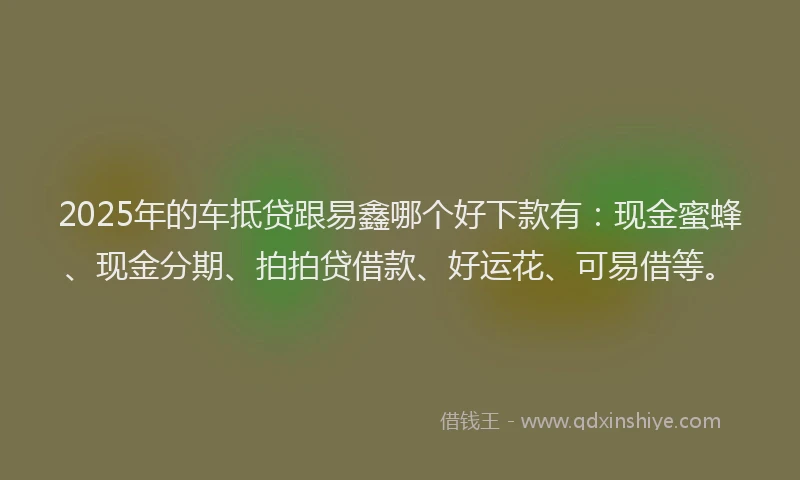 2025年的车抵贷跟易鑫哪个好下款有：现金蜜蜂、现金分期、拍拍贷借款、好运花、可易借等。
