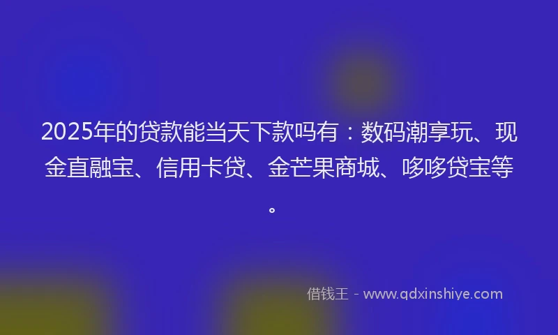 2025年的贷款能当天下款吗有：数码潮享玩、现金直融宝、信用卡贷、金芒果商城、哆哆贷宝等。