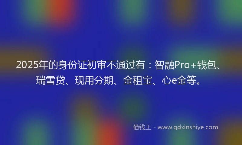 2025年的身份证初审不通过有：智融Pro+钱包、瑞雪贷、现用分期、金租宝、心e金等。
