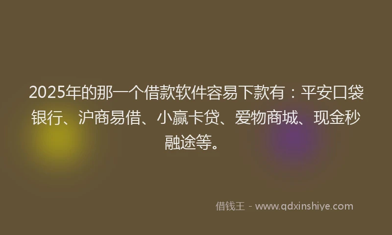 2025年的那一个借款软件容易下款有：平安口袋银行、沪商易借、小赢卡贷、爱物商城、现金秒融途等。