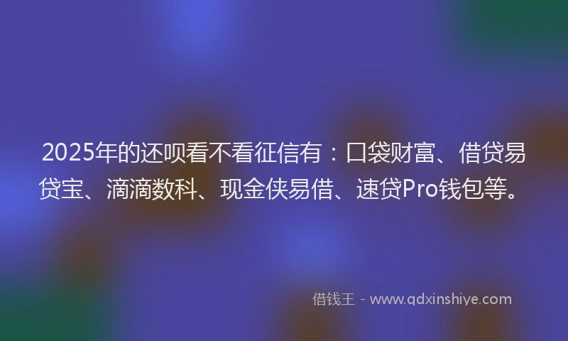 2025年的还呗看不看征信有：口袋财富、借贷易贷宝、滴滴数科、现金侠易借、速贷Pro钱包等。