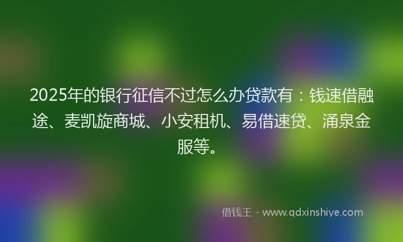 2025年的银行征信不过怎么办贷款有：钱速借融途、麦凯旋商城、小安租机、易借速贷、涌泉金服等。