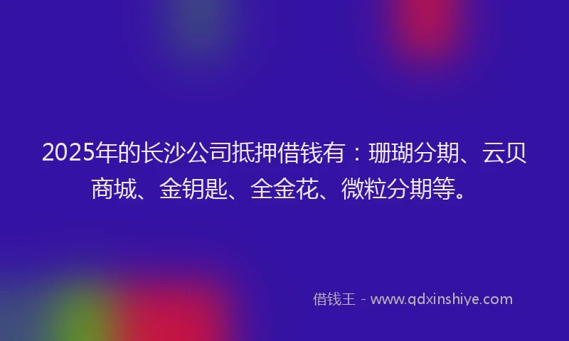 2025年的长沙公司抵押借钱有：珊瑚分期、云贝商城、金钥匙、全金花、微粒分期等。