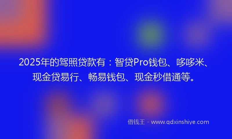 2025年的驾照贷款有：智贷Pro钱包、哆哆米、现金贷易行、畅易钱包、现金秒借通等。